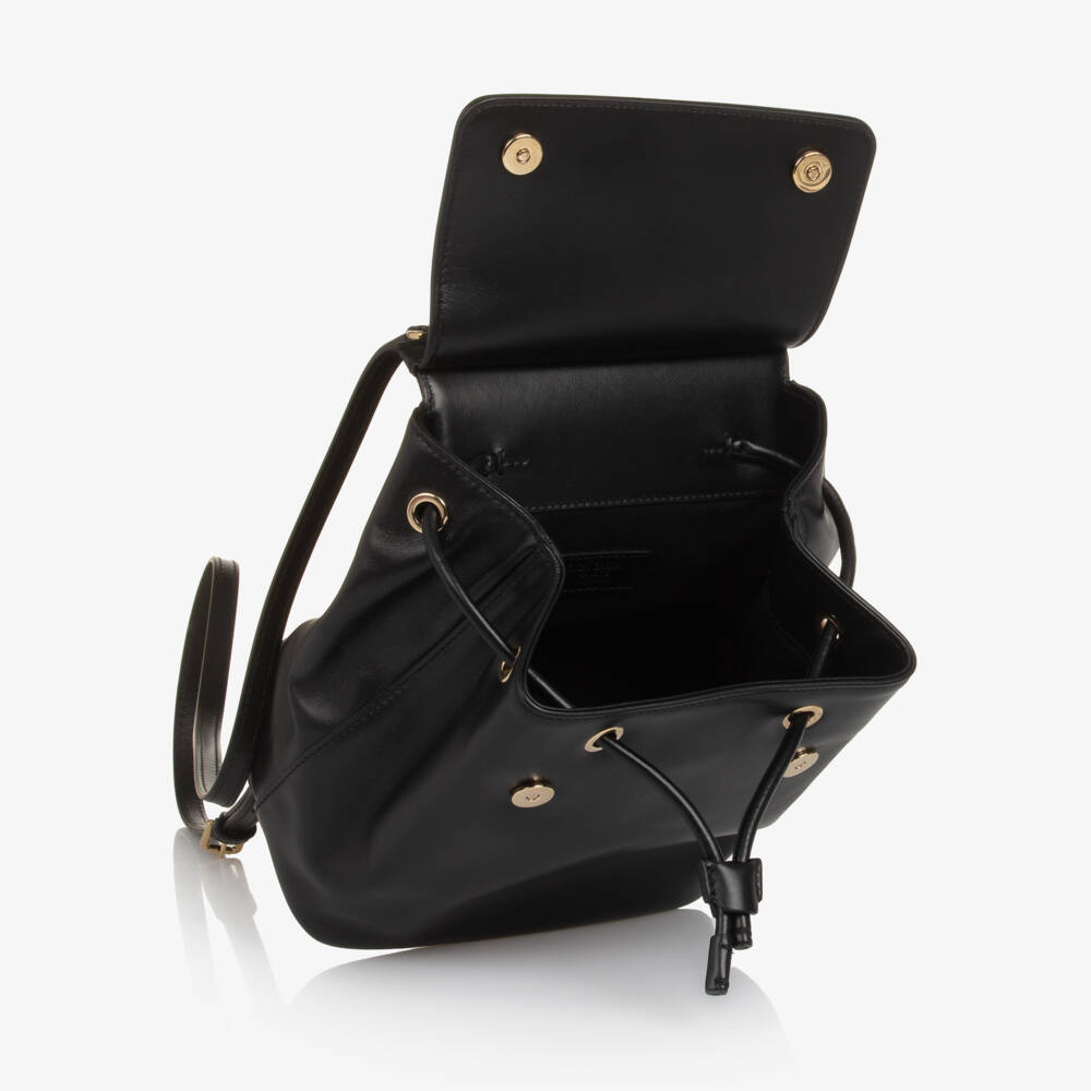 Dolce & Gabbana-Girls Compact Black Leather Backpack (22cm) | Childrensalon