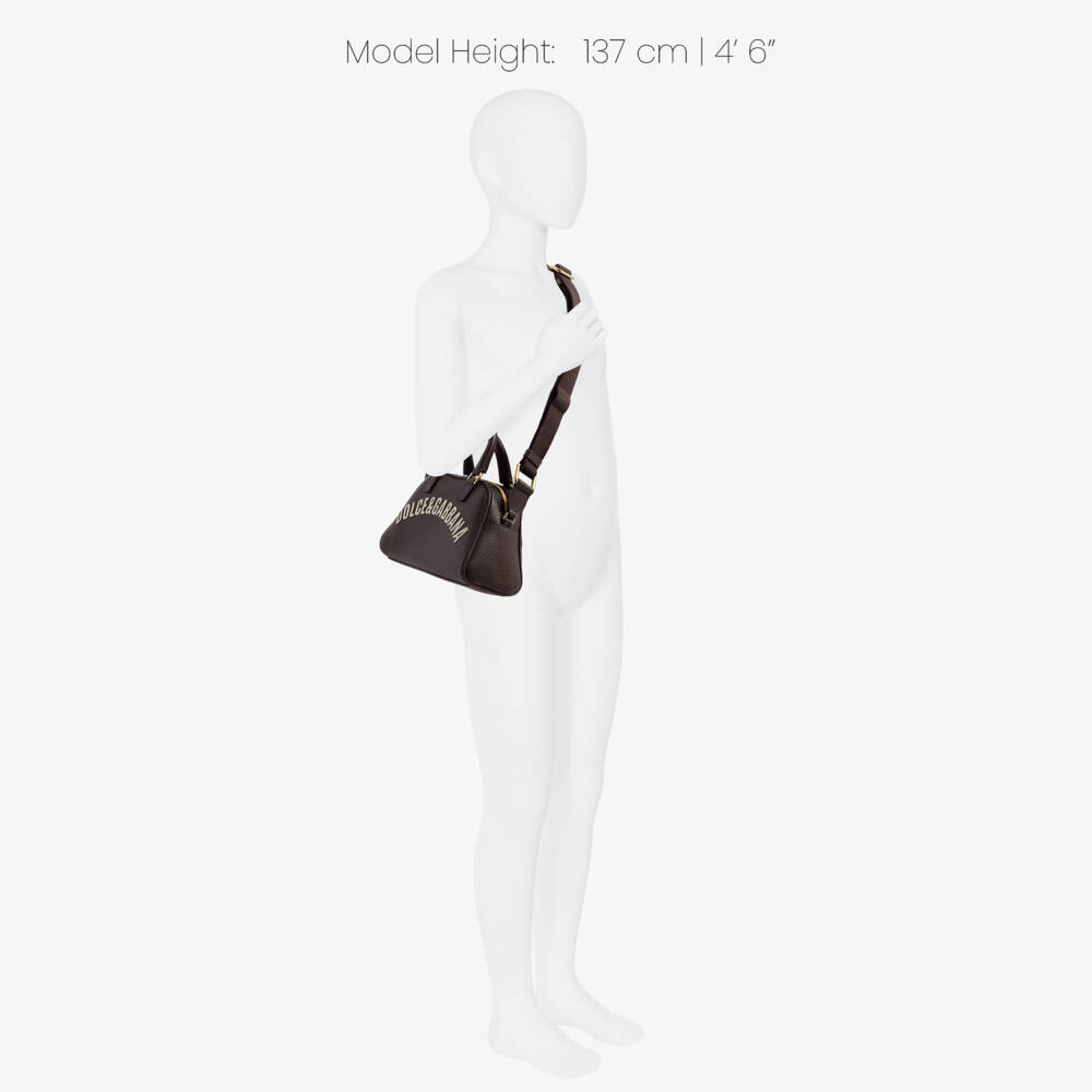 Dolce & Gabbana-Girls Dark Brown Leather Shoulder Bag (20cm) | Childrensalon