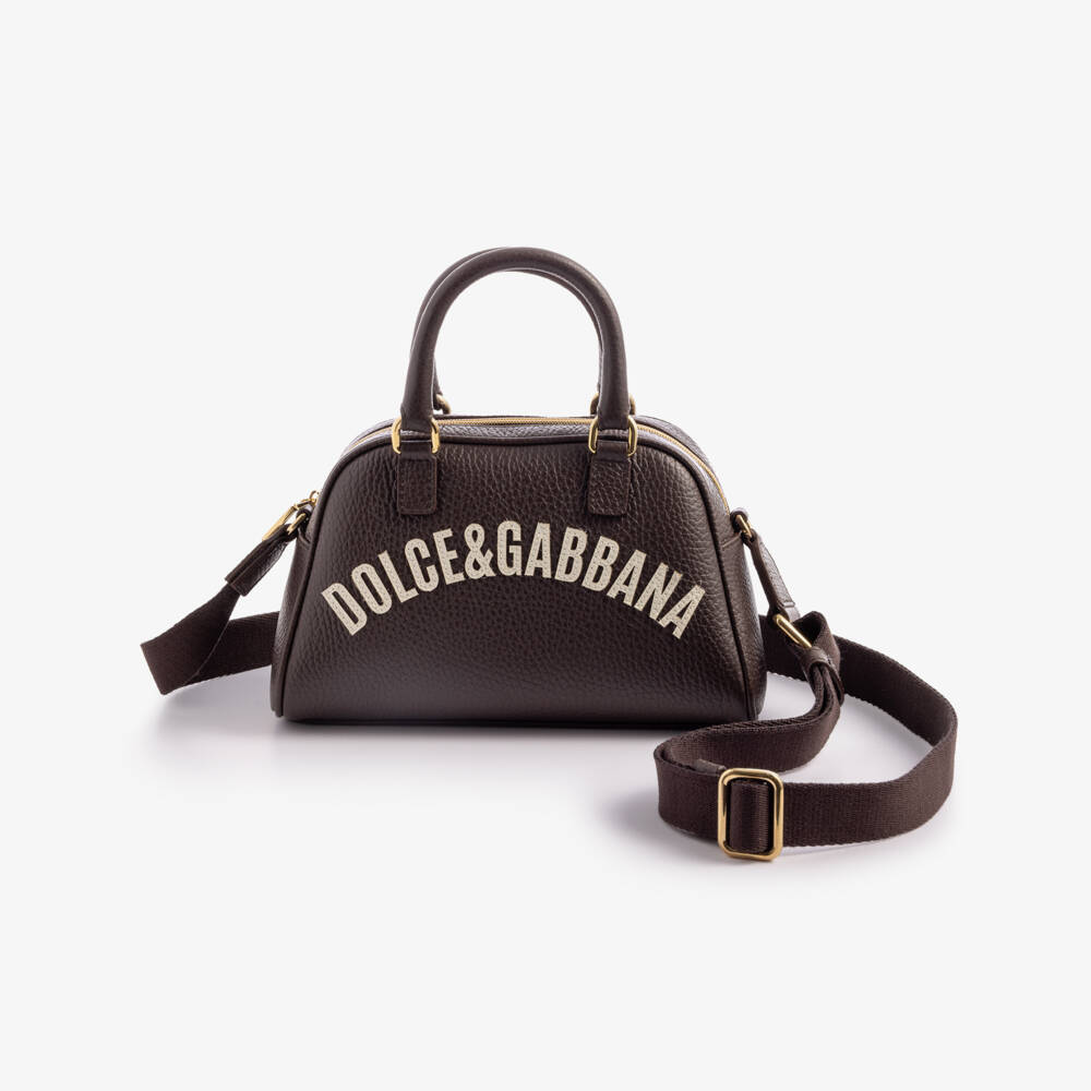 Dolce & Gabbana-Girls Dark Brown Leather Shoulder Bag (20cm) | Childrensalon