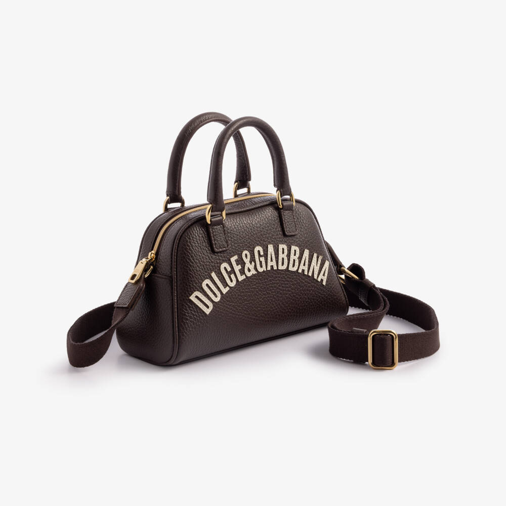 Dolce & Gabbana-Girls Dark Brown Leather Shoulder Bag (20cm) | Childrensalon