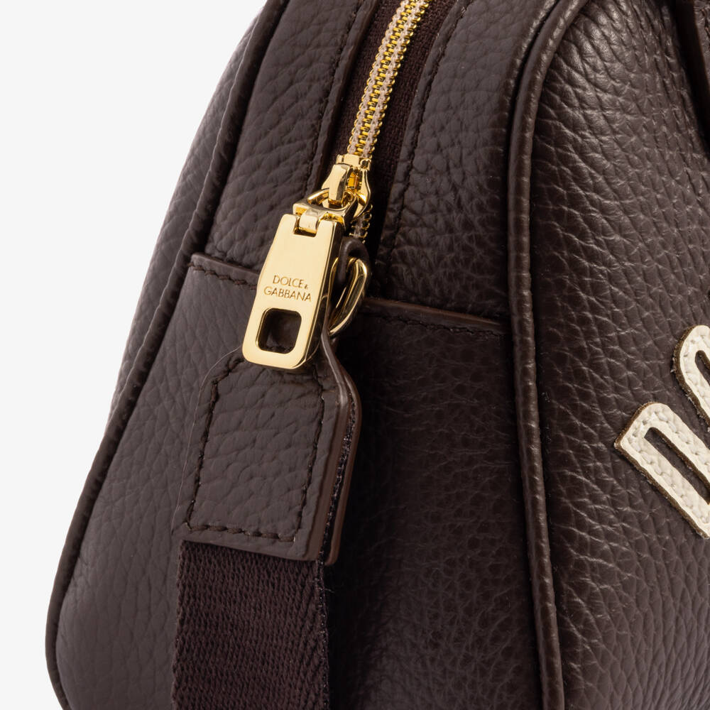 Dolce & Gabbana-Girls Dark Brown Leather Shoulder Bag (20cm) | Childrensalon