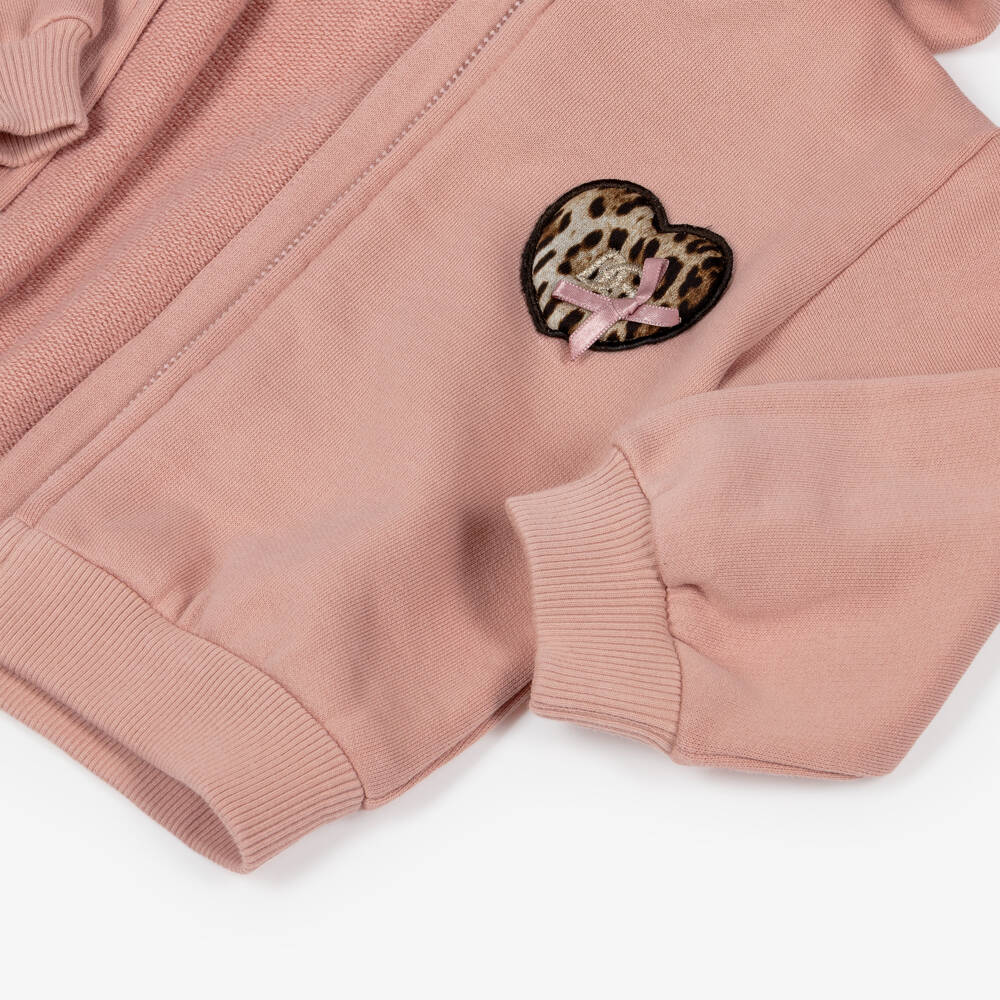 Dolce & Gabbana-Толстовка на молнии розовая с леопардовой отделкой для девочек | Childrensalon