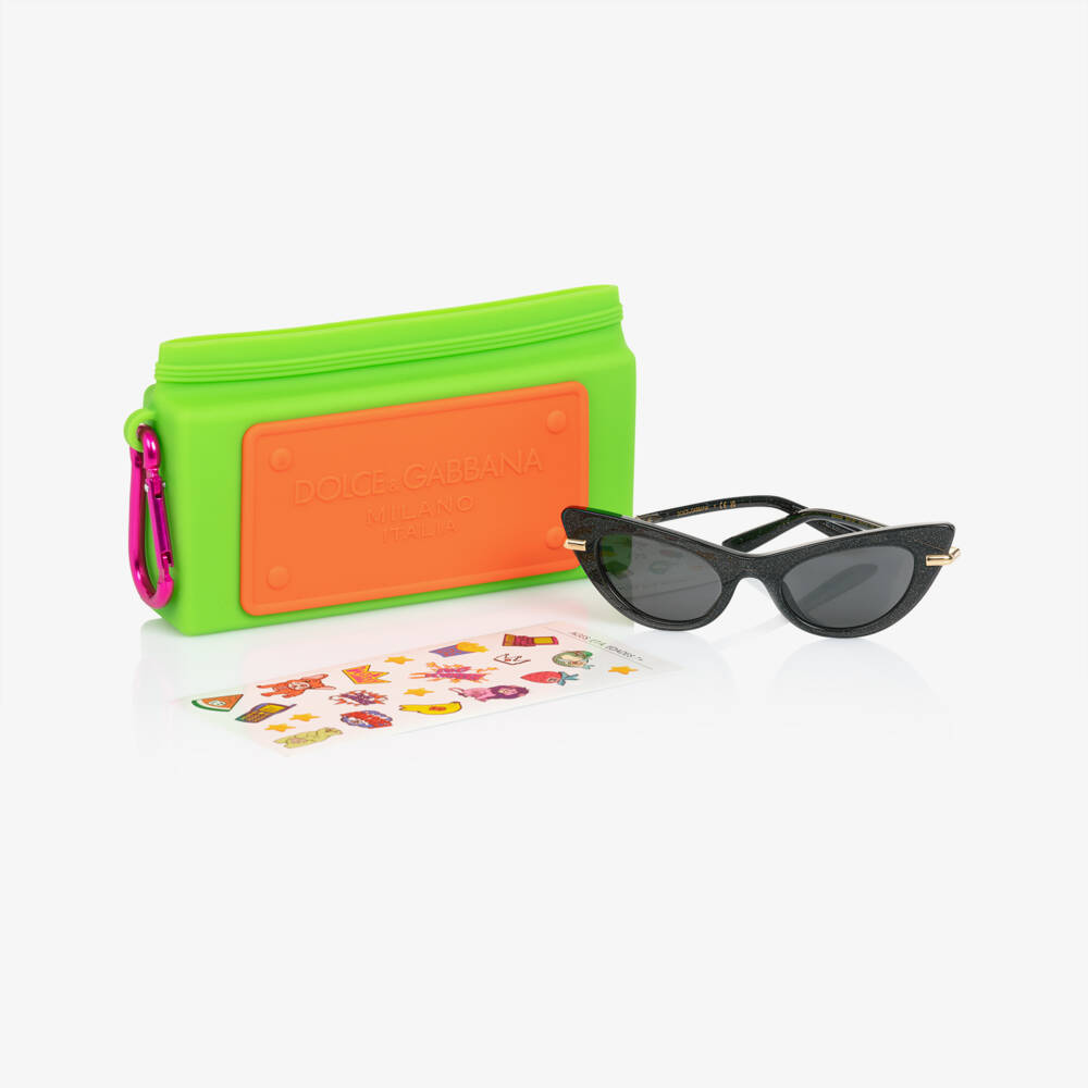 Dolce & Gabbana-Girls Glittery Black Cat Eye Sunglasses | Childrensalon