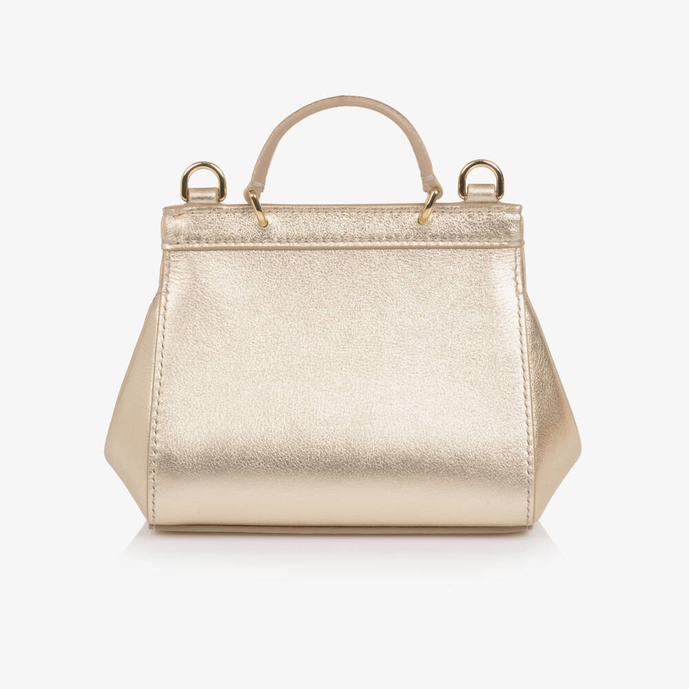 Dolce & Gabbana-Girls Gold Leather Rhinestone Handbag (17cm) | Childrensalon