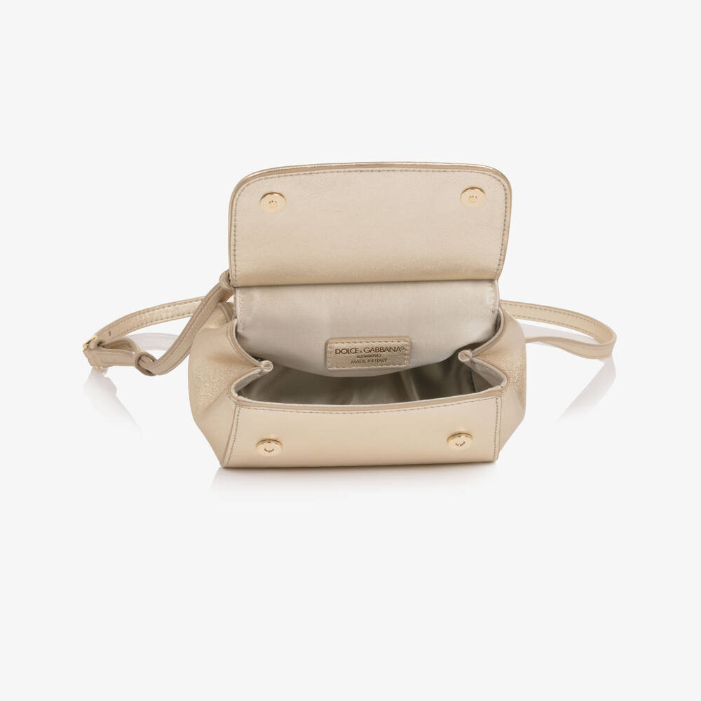 Dolce & Gabbana-Girls Gold Leather Rhinestone Handbag (17cm) | Childrensalon