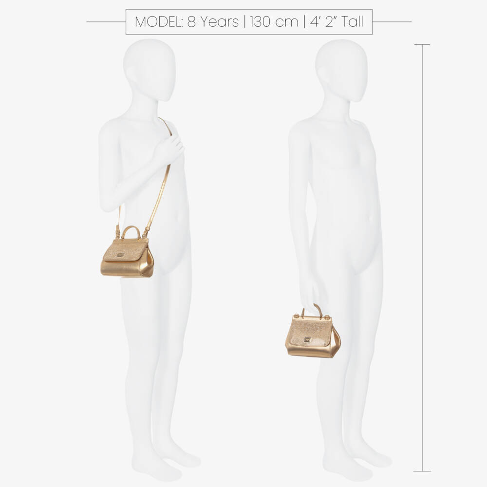 Dolce & Gabbana-Girls Gold Leather & Rhinestone Sicily Bag (14cm) | Childrensalon