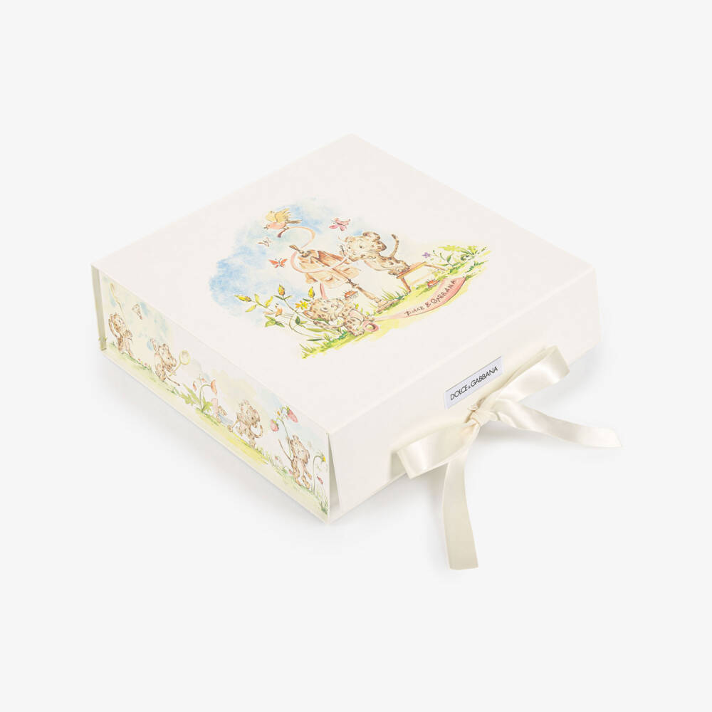 Dolce & Gabbana-Girls Ivory Cotton Dress with Storybook Print | Childrensalon