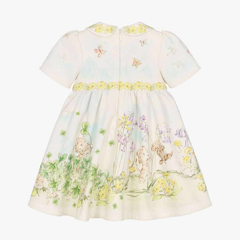 Dolce & Gabbana-Girls Ivory Cotton Dress with Storybook Print | Childrensalon