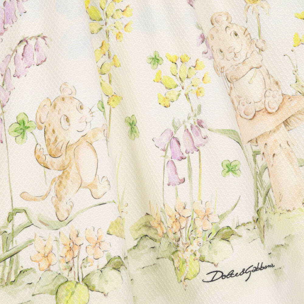 Dolce & Gabbana-Girls Ivory Cotton Dress with Storybook Print | Childrensalon