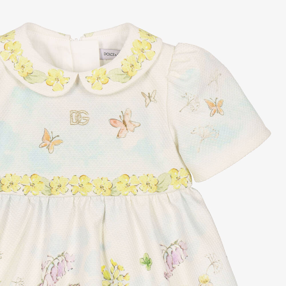 Dolce & Gabbana-Girls Ivory Cotton Dress with Storybook Print | Childrensalon