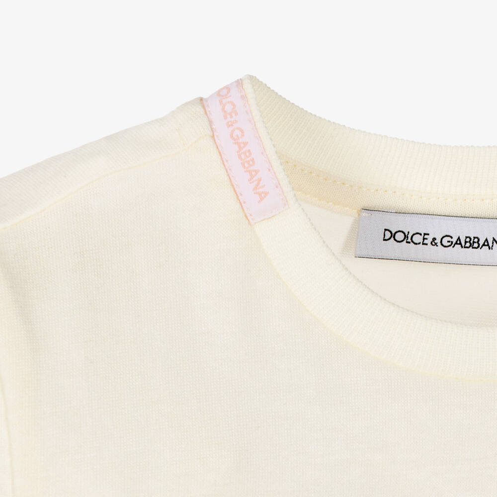 Dolce & Gabbana-Girls Ivory Cotton T-Shirt with Leopard Cubs | Childrensalon