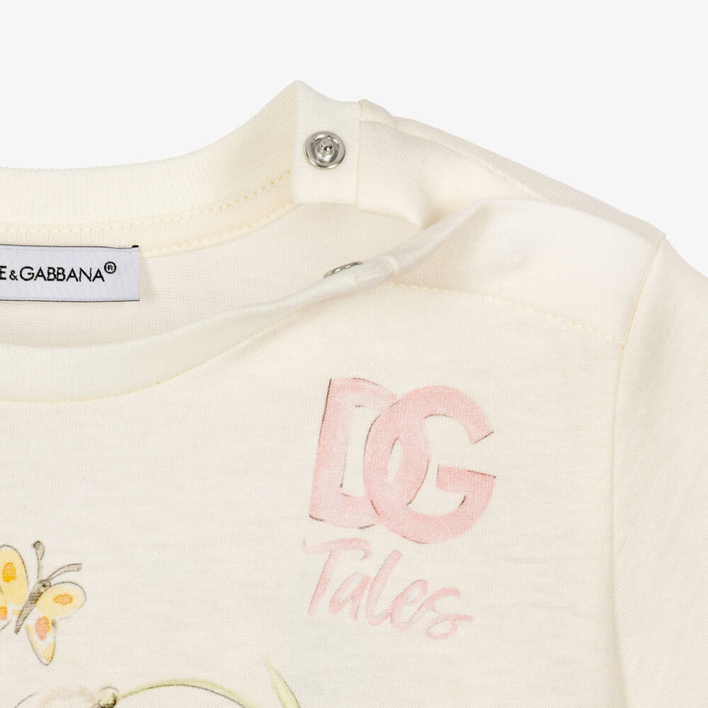 Dolce & Gabbana-Girls Ivory Cotton T-Shirt with Leopard Cubs | Childrensalon