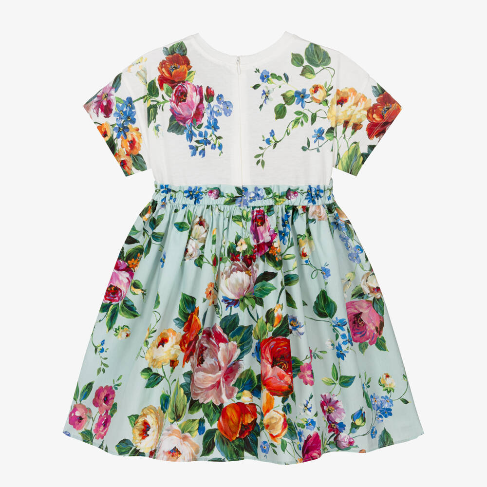 Dolce & Gabbana-Платье кремово-зеленое из хлопка с цветочным узором для девочек | Childrensalon