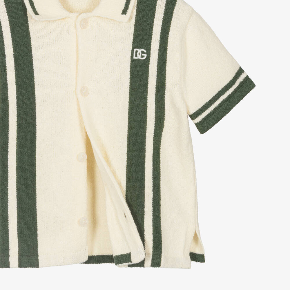 Dolce & Gabbana-Girls Ivory & Green Stripe Knitted Shirt | Childrensalon
