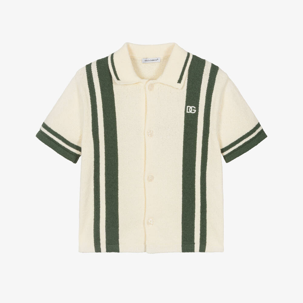 Dolce & Gabbana-Girls Ivory & Green Stripe Knitted Shirt | Childrensalon
