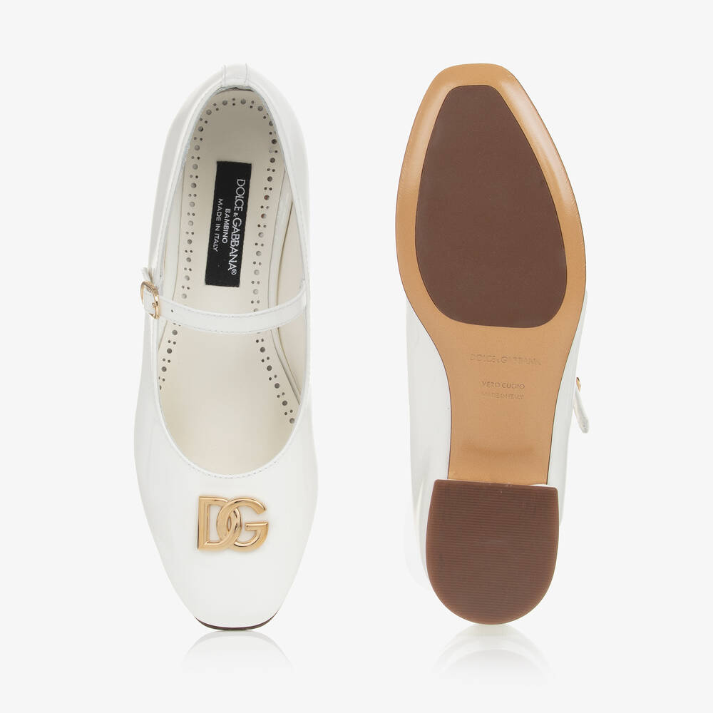 Dolce & Gabbana-Girls Ivory Patent Leather Heeled Shoes | Childrensalon
