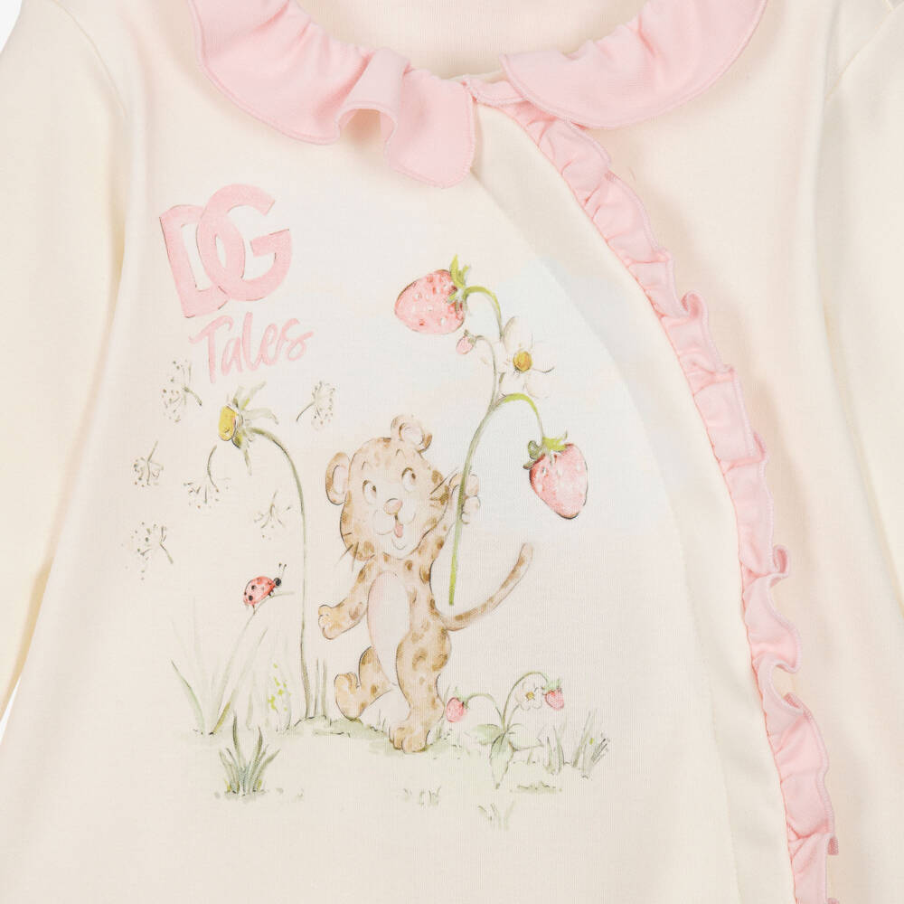 Dolce & Gabbana-Girls Ivory & Pink DG Tales Babysuit Gift Set | Childrensalon