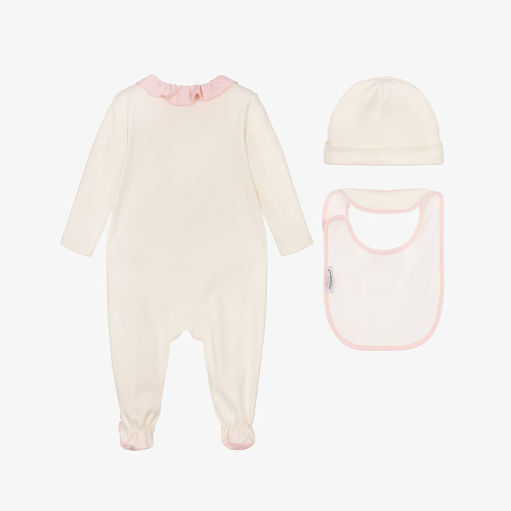 Dolce & Gabbana-Girls Ivory & Pink DG Tales Babysuit Gift Set | Childrensalon