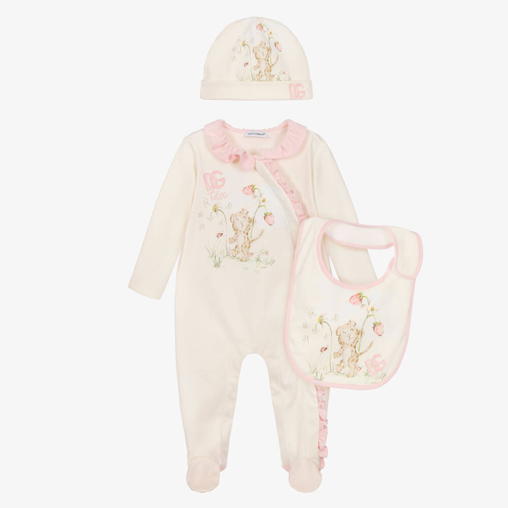 Dolce & Gabbana-Girls Ivory & Pink DG Tales Babysuit Gift Set | Childrensalon
