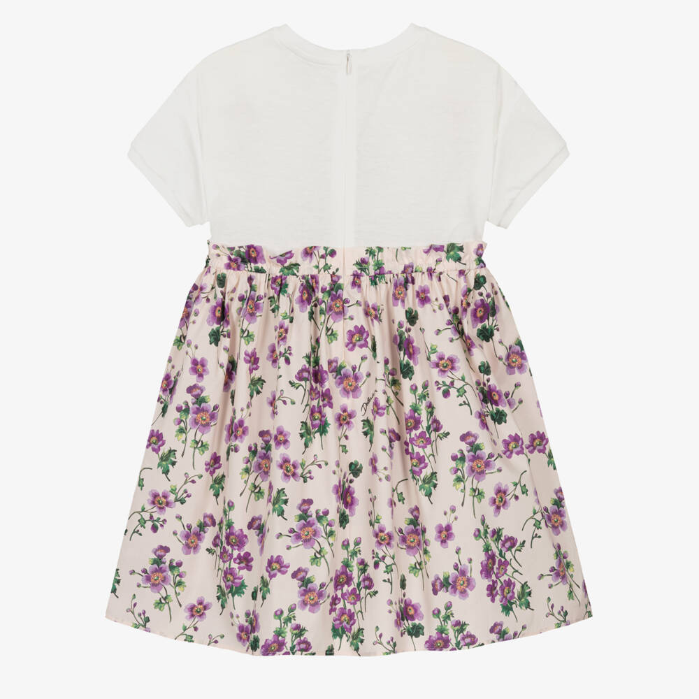 Dolce & Gabbana-Girls Ivory & Pink Floral Cotton Jersey & Poplin Dress | Childrensalon