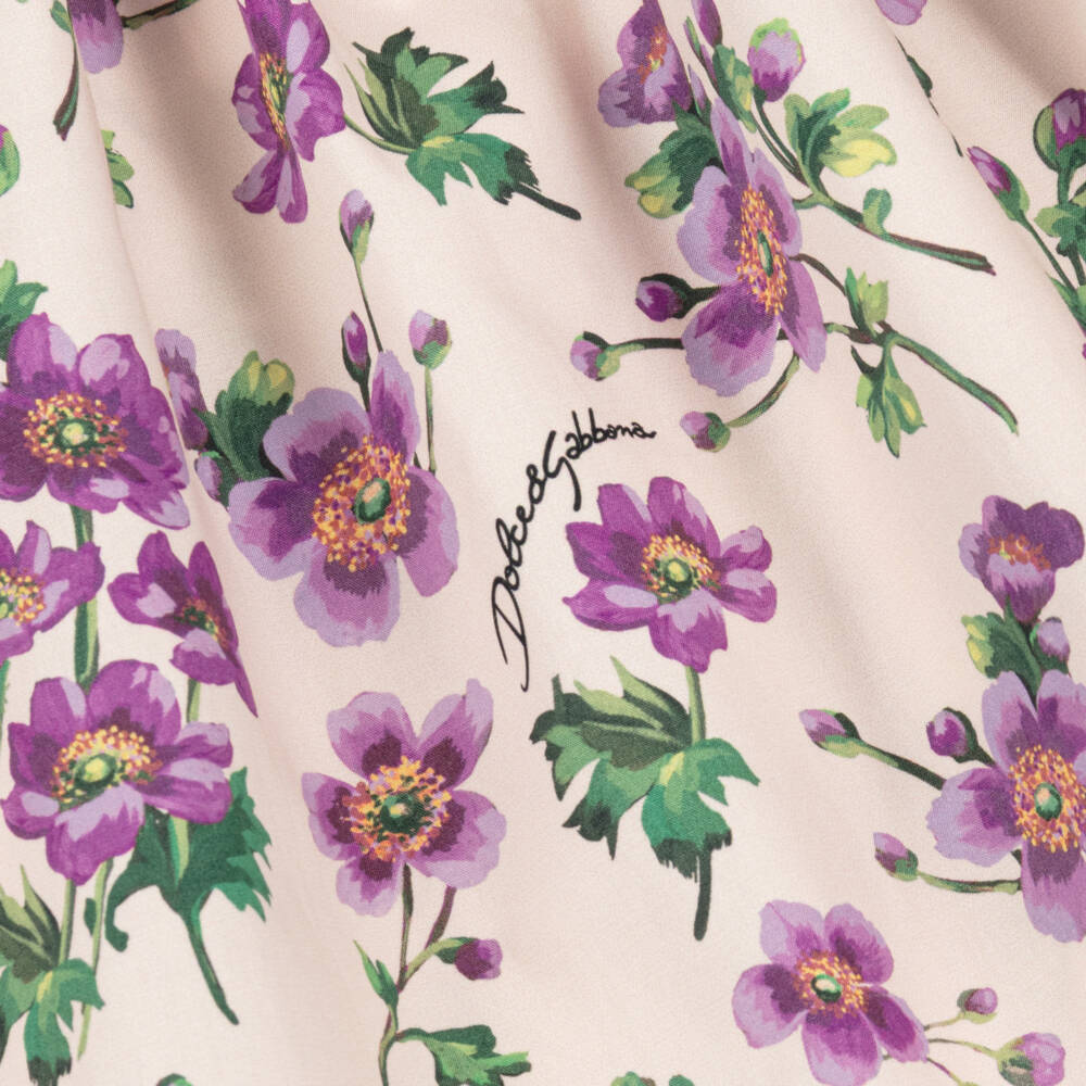 Dolce & Gabbana-Girls Ivory & Pink Floral Cotton Jersey & Poplin Dress | Childrensalon