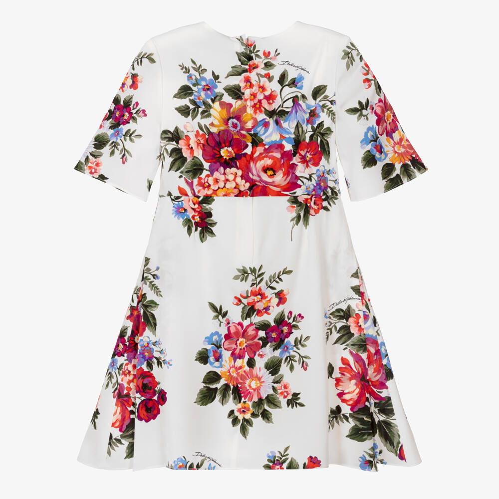 Dolce & Gabbana-Girls Ivory & Red Floral Silk Dress | Childrensalon
