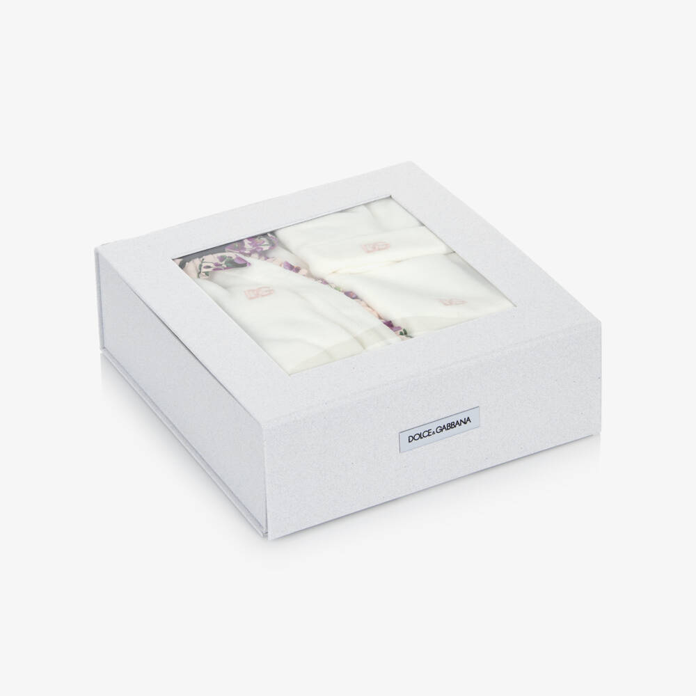 Dolce & Gabbana-طقم أفارول بيبي غرو مخمل لون عاجي للبنات الرضع  | Childrensalon