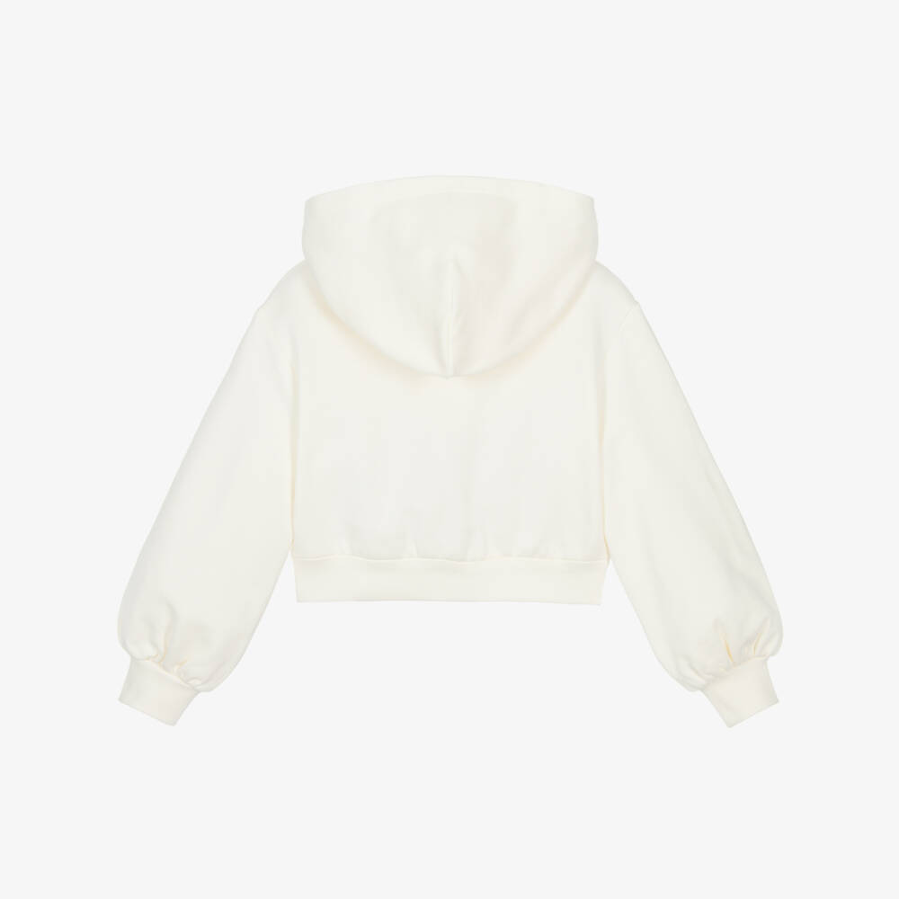 Dolce & Gabbana-Girls Ivory Zip-Up Top with Rhinestone DG Logo | Childrensalon