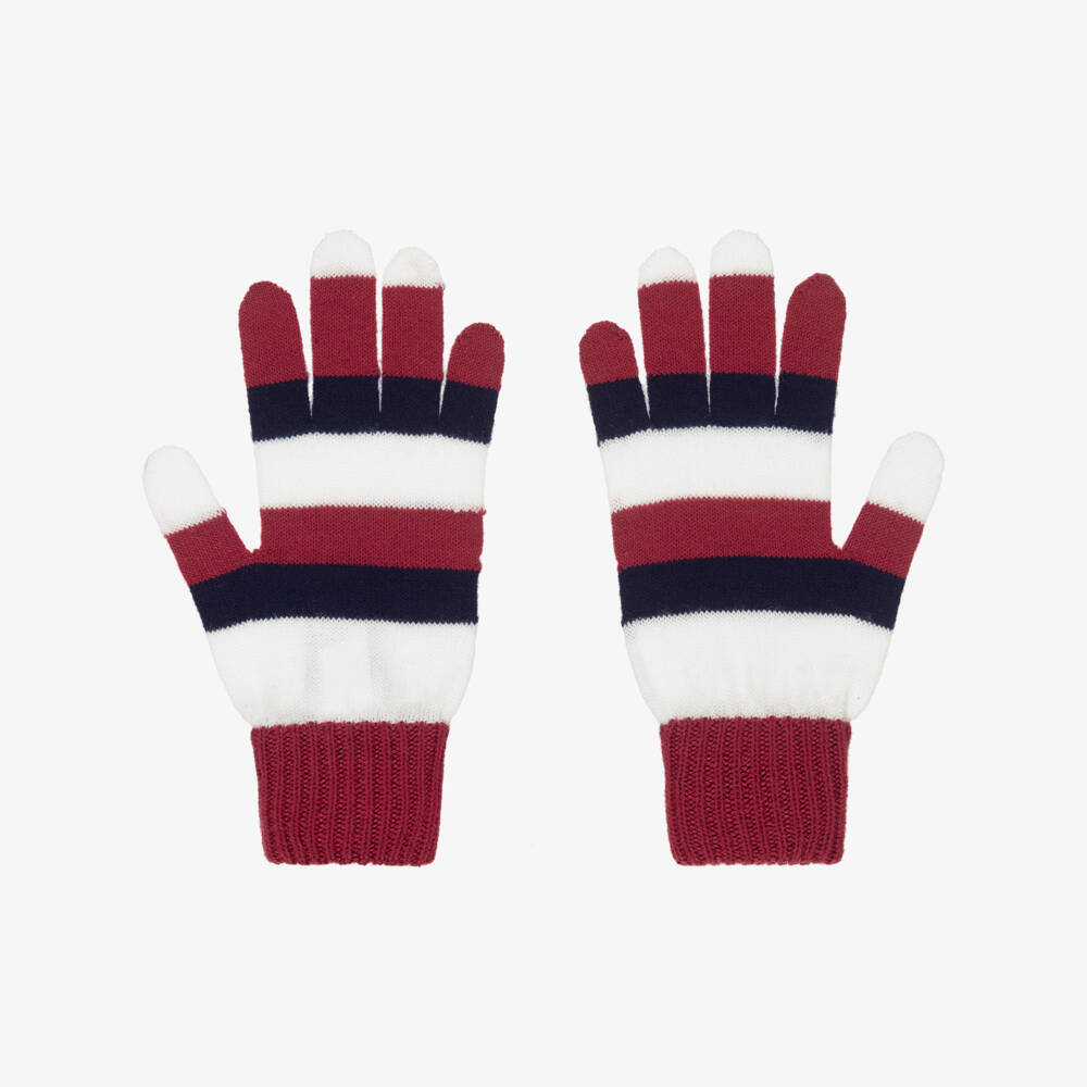 Dolce & Gabbana-Girls Maroon Red, Navy Blue & White Stripe Wool Gloves | Childrensalon