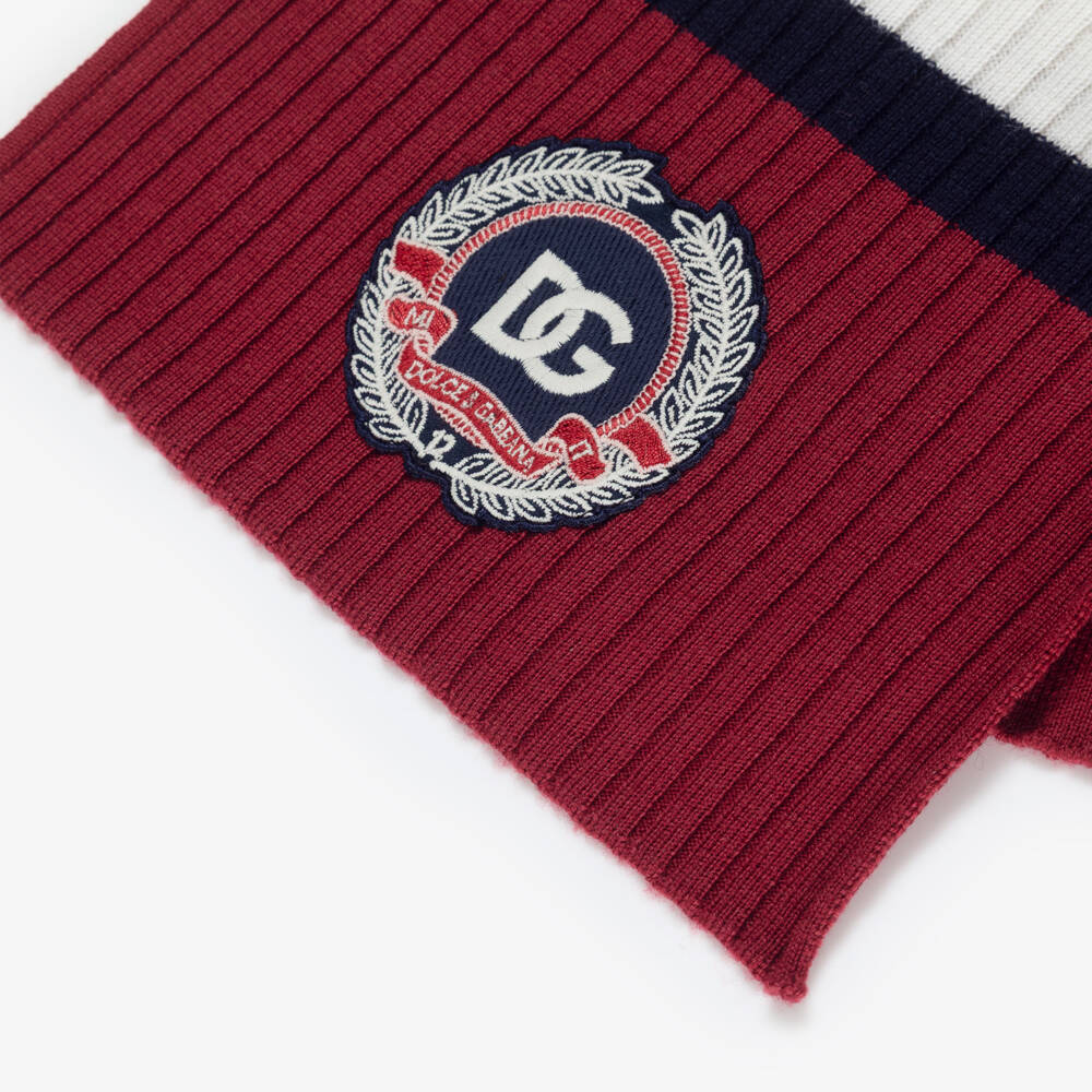 Dolce & Gabbana-Girls Maroon Red, Navy Blue & White Stripe Wool Scarf | Childrensalon