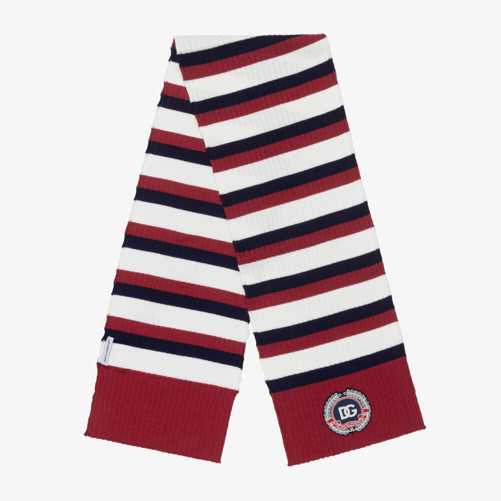 Dolce & Gabbana-Girls Maroon Red, Navy Blue & White Stripe Wool Scarf | Childrensalon