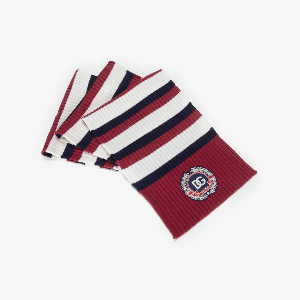 Dolce & Gabbana-Girls Maroon Red, Navy Blue & White Stripe Wool Scarf | Childrensalon