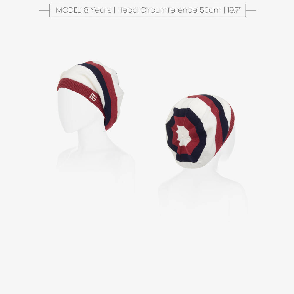 Dolce & Gabbana-Girls Maroon Red, Navy Blue & White Wool Beanie Hat | Childrensalon
