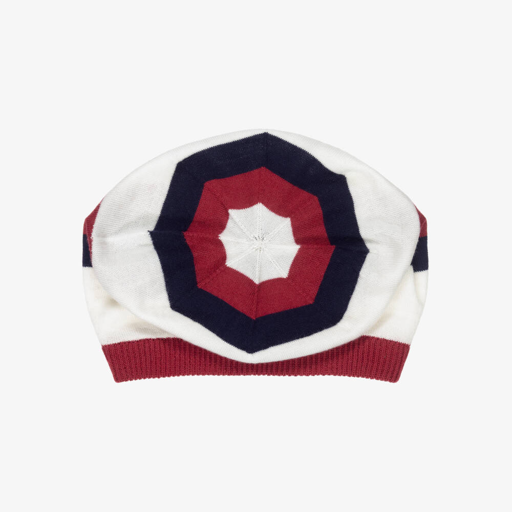 Dolce & Gabbana-Girls Maroon Red, Navy Blue & White Wool Beanie Hat | Childrensalon