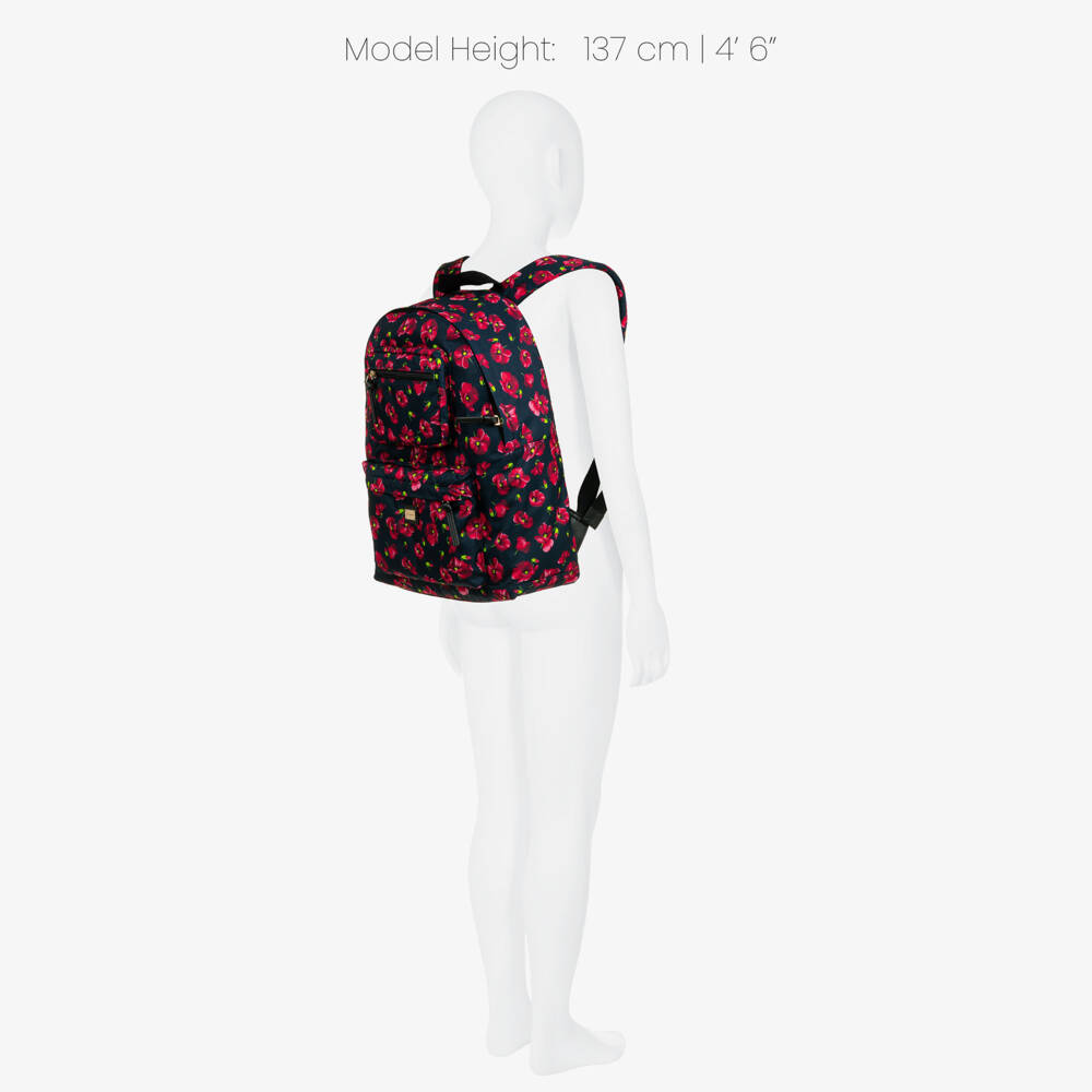 Dolce & Gabbana-Girls Navy Blue Backpack with Red Poppy Print (41cm) | Childrensalon