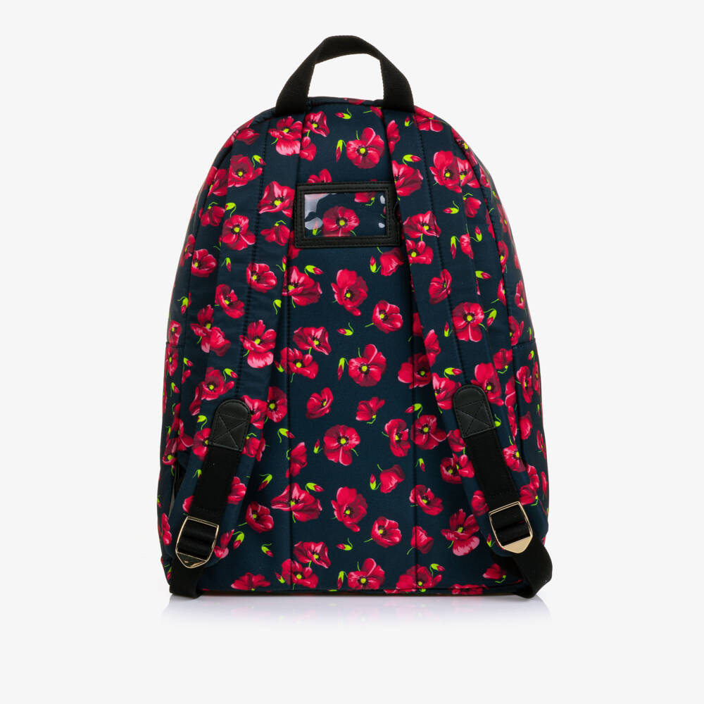 Dolce & Gabbana-Girls Navy Blue Backpack with Red Poppy Print (41cm) | Childrensalon
