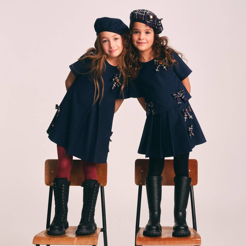 Dolce & Gabbana-Girls Navy Blue Blouse With Bows | Childrensalon
