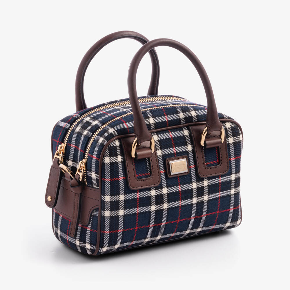 Dolce & Gabbana-Girls Navy Blue Check Wool Handbag (19cm) | Childrensalon