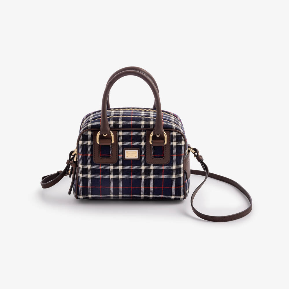 Dolce & Gabbana-Girls Navy Blue Check Wool Handbag (19cm) | Childrensalon
