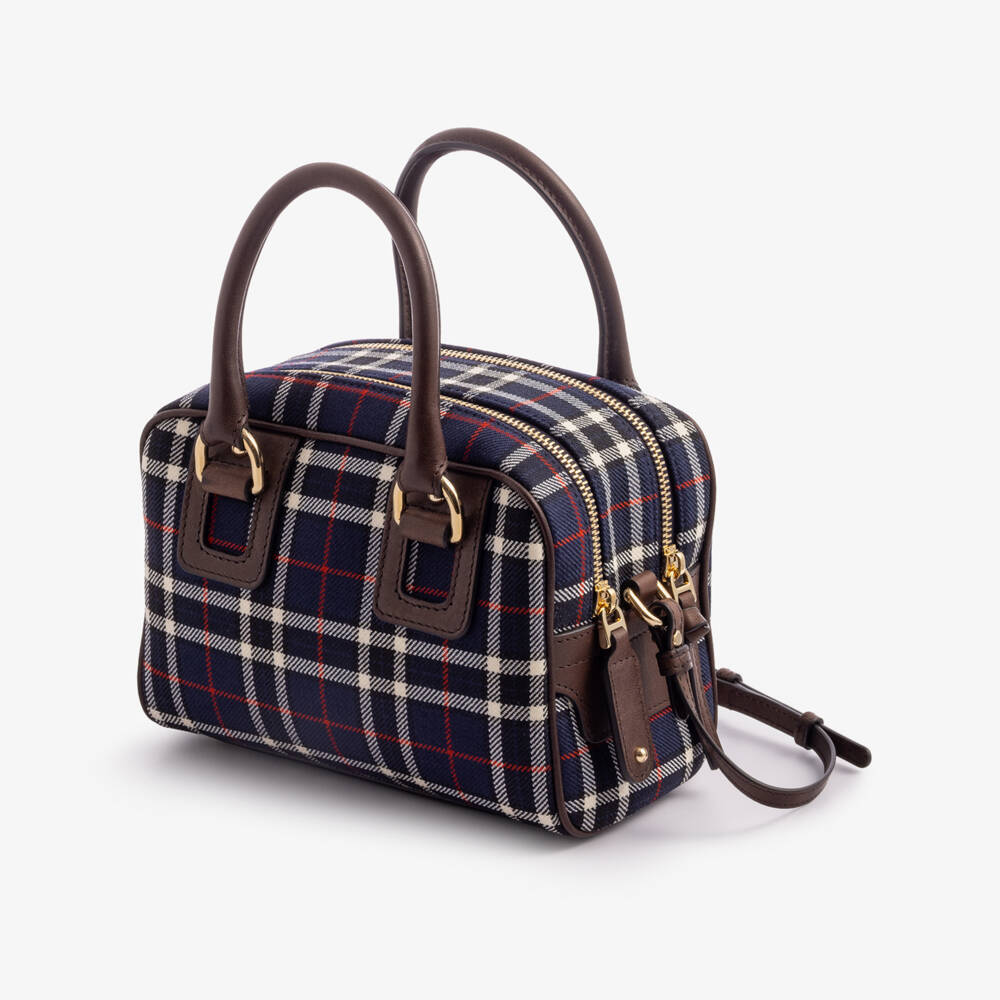 Dolce & Gabbana-Girls Navy Blue Check Wool Handbag (19cm) | Childrensalon