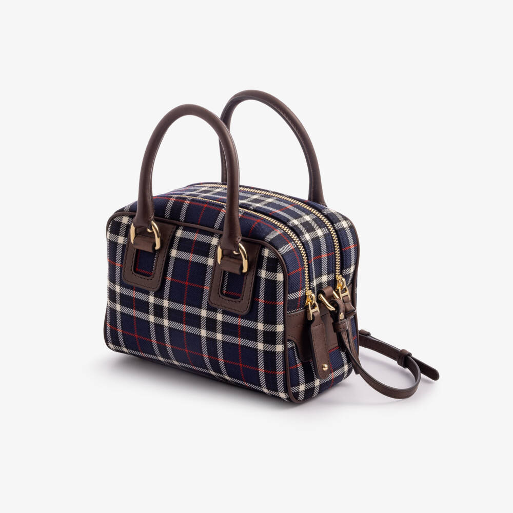 Dolce & Gabbana-Girls Navy Blue Check Wool Handbag (19cm) | Childrensalon