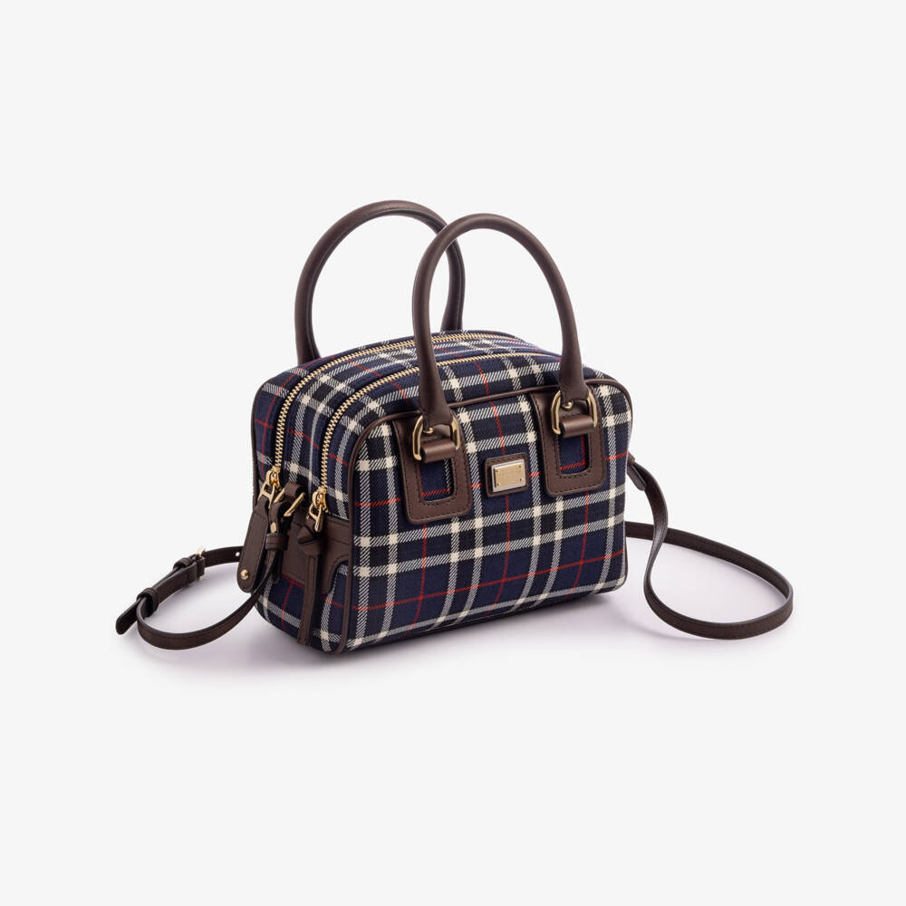 Dolce & Gabbana-Girls Navy Blue Check Wool Handbag (19cm) | Childrensalon