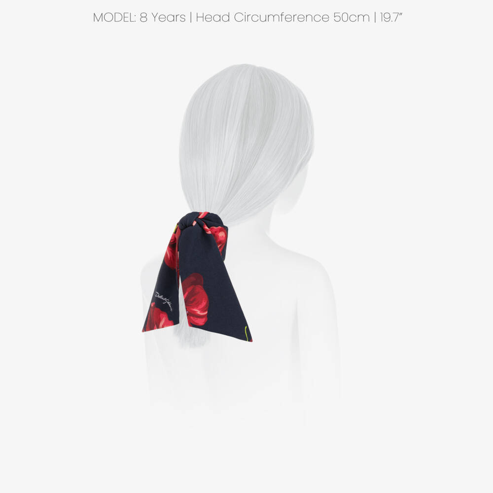 Dolce & Gabbana-Girls Navy Blue Hair Scrunchy with Red Poppy Print | Childrensalon