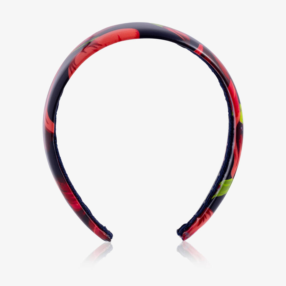 Dolce & Gabbana-Girls Navy Blue Hairband with Red Poppy Print | Childrensalon