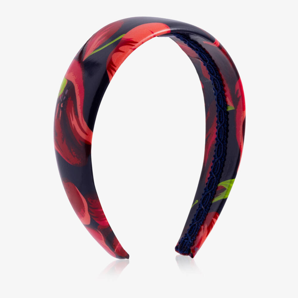 Dolce & Gabbana-Girls Navy Blue Hairband with Red Poppy Print | Childrensalon