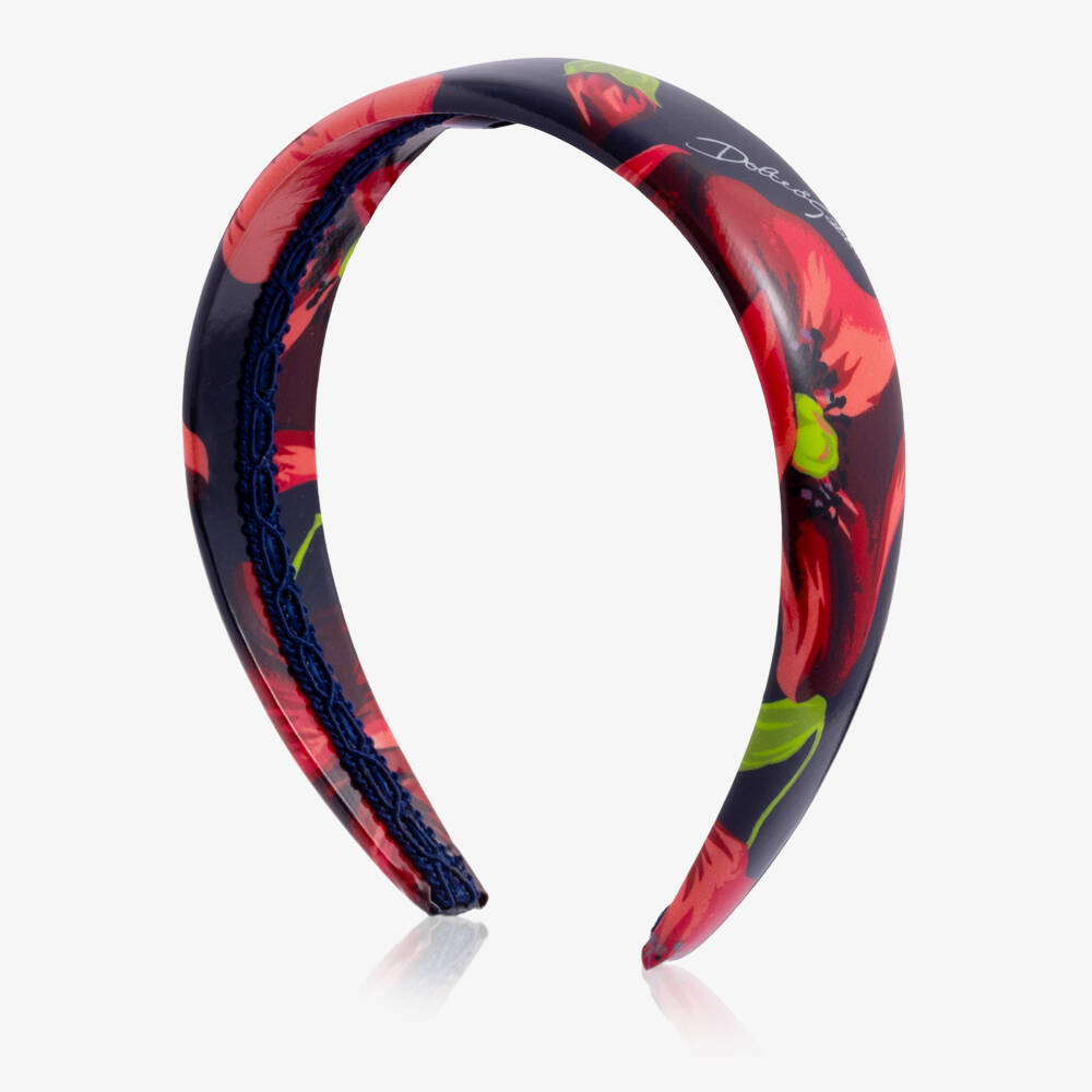 Dolce & Gabbana-Girls Navy Blue Hairband with Red Poppy Print | Childrensalon