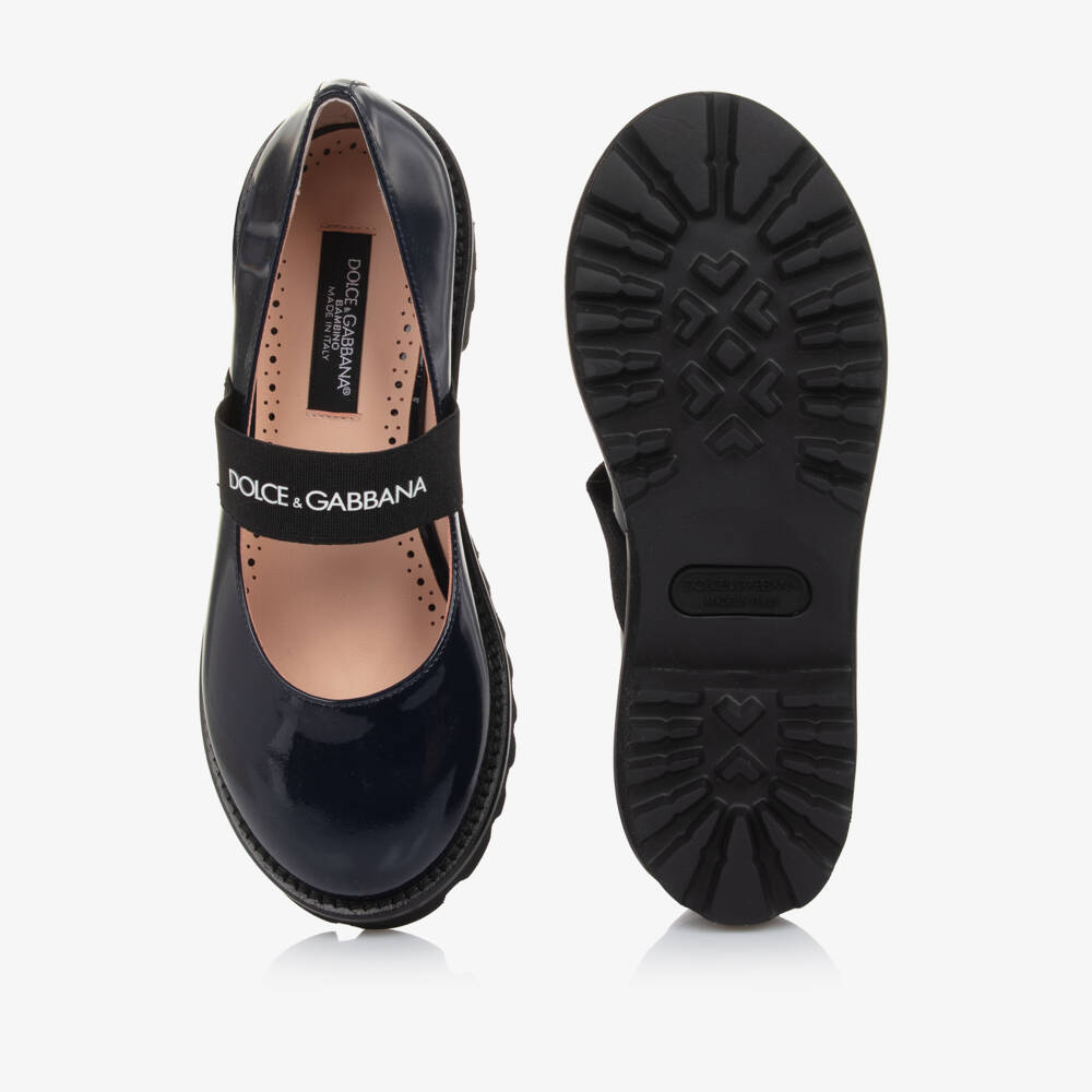 Dolce & Gabbana-Girls Navy Blue Patent Leather Bar Shoes | Childrensalon