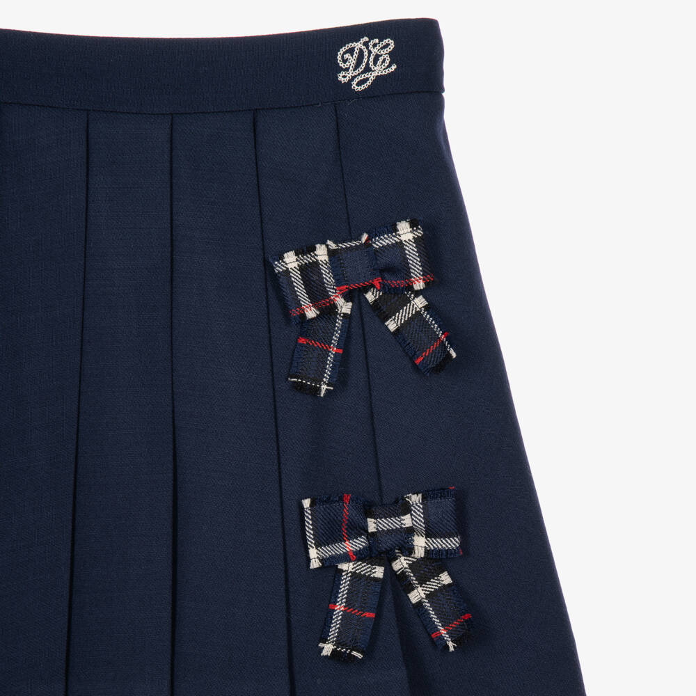Dolce & Gabbana-Girls Navy Blue Pleated Skirt with Bows | Childrensalon
