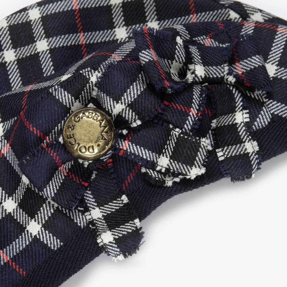 Dolce & Gabbana-Girls Navy Blue Tartan Check Wool Beret | Childrensalon