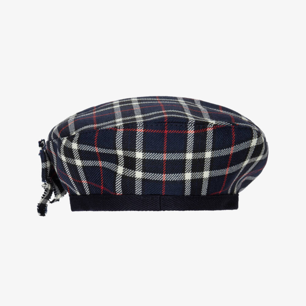 Dolce & Gabbana-Girls Navy Blue Tartan Check Wool Beret | Childrensalon